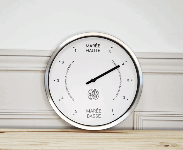 Horloges des marées Seatime, cadre métal argenté brillant