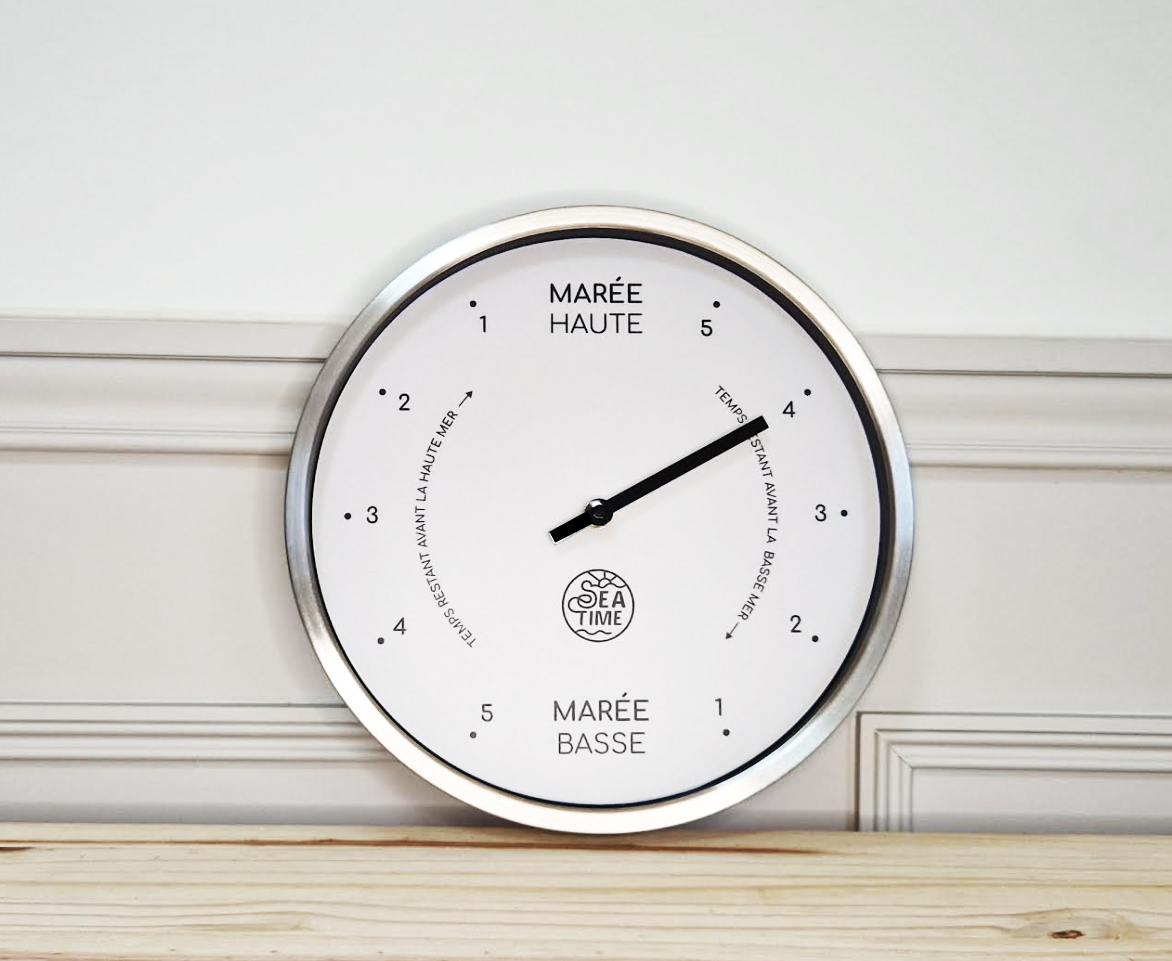 Horloges des marées Seatime, cadre métal argenté brillant