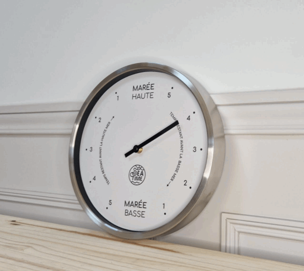 Horloges des marées Seatime, cadre métal argenté brillant