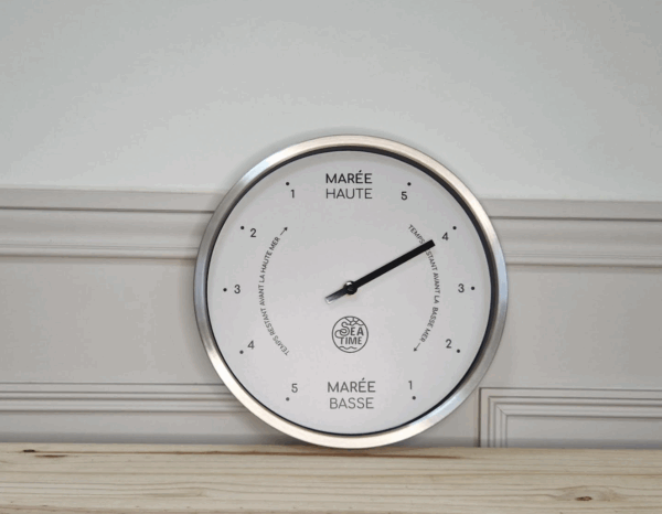 Horloges des marées Seatime, cadre métal argenté brillant